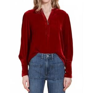 NEW JESSIE LIU silk velvet zip front blouse in red